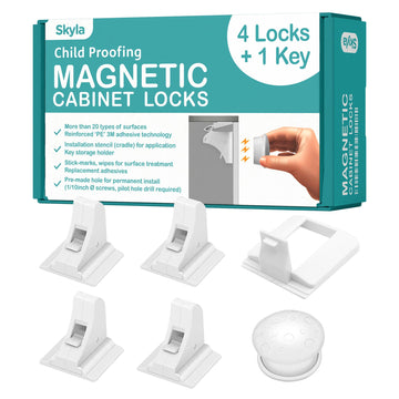Magnetic Cabinet Locks for Baby Proofing, 4 Pack, 1 Key