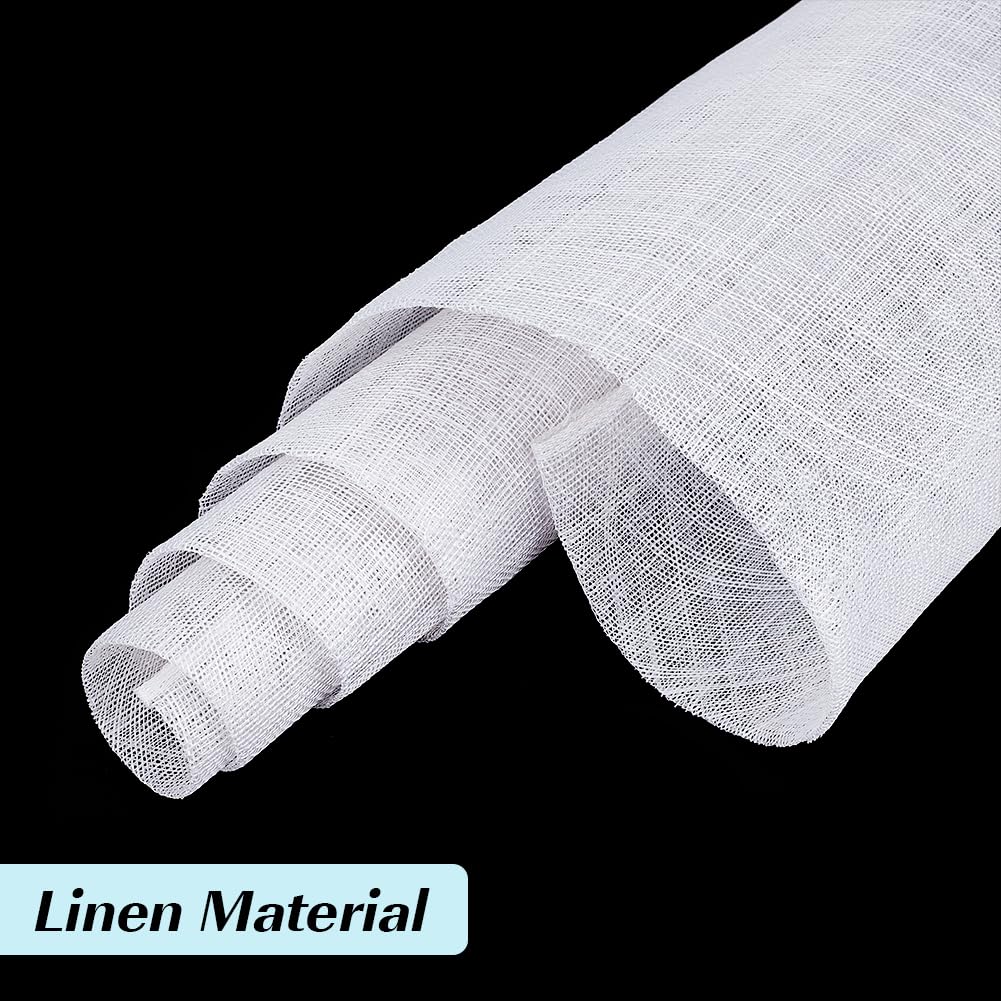 35x19.7 Inch White Linen Mesh Fabric, Sinamay Hat Mesh Netting Fabric Roll for Bouquet Wrapping, Women Bride's