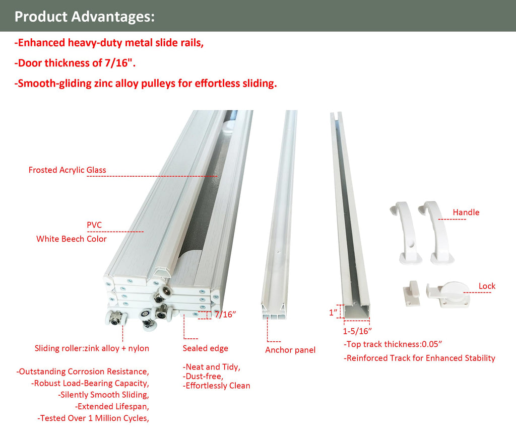 72X96in Interior Double Glass Accordion Door for Big Opennings, White