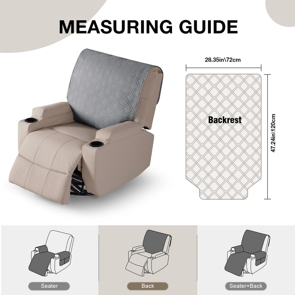 100% Waterproof Recliner Backrest Cover Washable, Light Gray