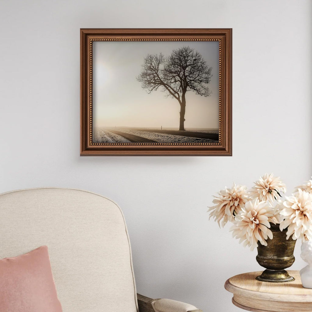 8x10 in Wood Classic Gallery Picture Frame Set, Ornate Beaded Inner, Matted for 5x7 Photo, Multiple Way Display