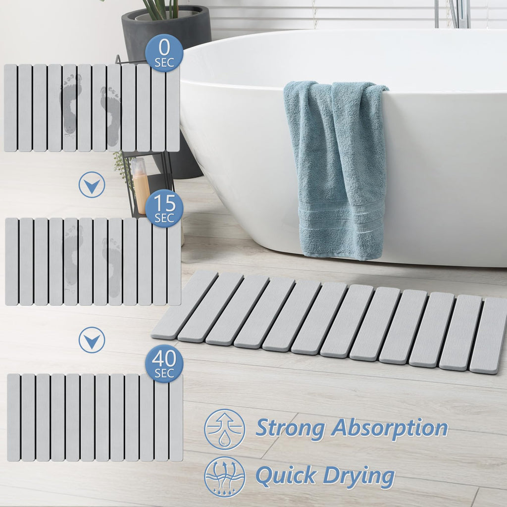 Foldable Stone Bath Mat, Diatomaceous, 31.5"x15.7", Light Grey