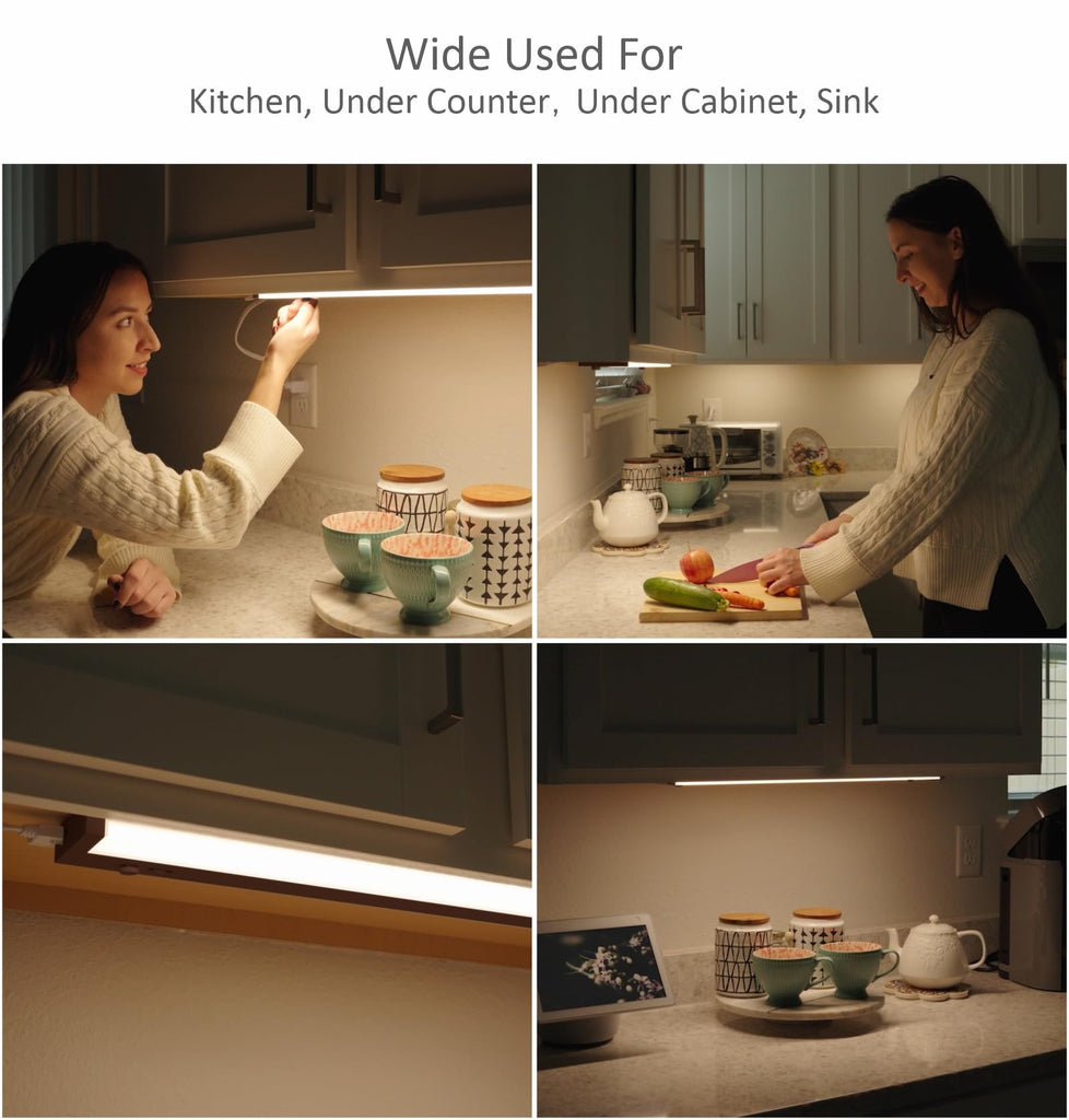 Under Cabinet Lights Plug in or Hardwired Built-in Dimmer, 16 Inch 8W, 5CCT 2700K-5000K, Linkable Undercounter