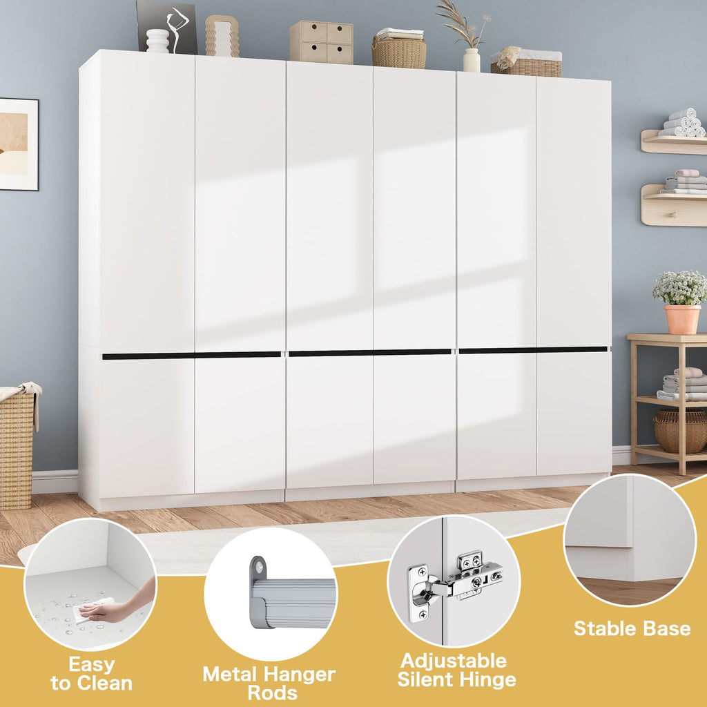 White Armoire Wardrobe Closet with 6 Doors: 75" H x 95" W