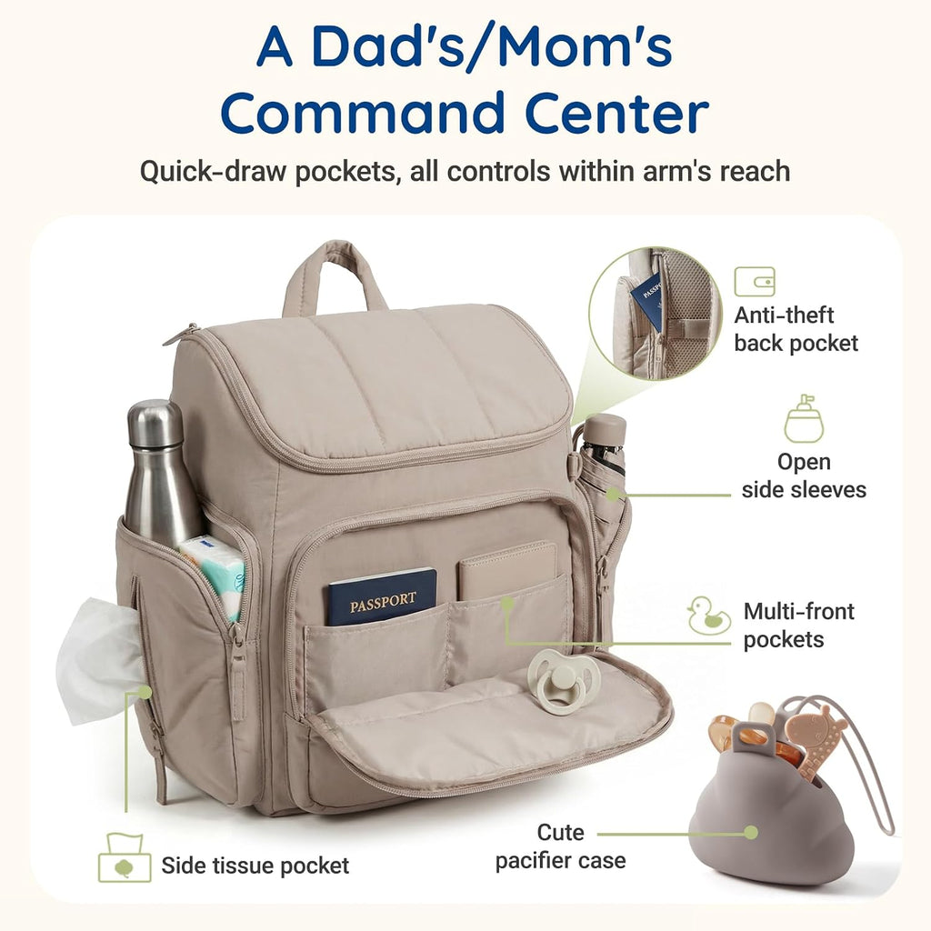 Diaper Bag Backpack, Baby Bag, Diaper Backpack for Mom Dads, Brown