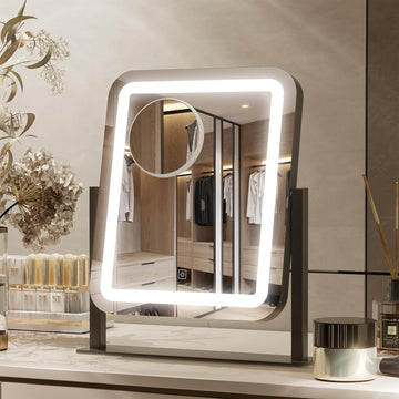 Vanity Mirror with Lights, 16"x14" Large LED Lighted Makeup Mirror, Hollywood Makeup Mirror, Touch Screen, 3-Color