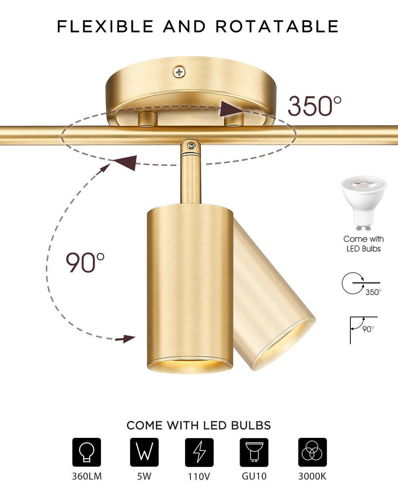 53" Track Lighting Fixtures Ceiling, 3000K LED Track Light Ceiling, Bulb Included, Brushed Gold Finish, GU10 Base