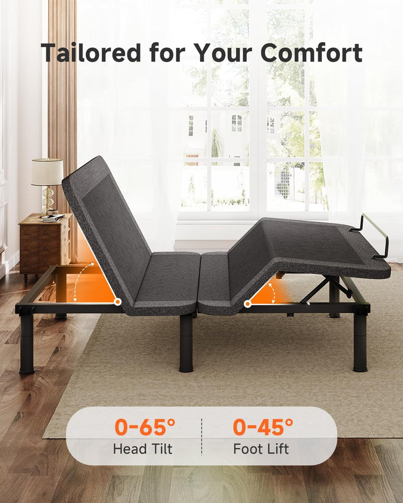 Adjustable Bed Frame Queen, Electric Bed Bases with Independent Head & Foot Incline, Wired Remote, Quiet Motor, 3 Leg