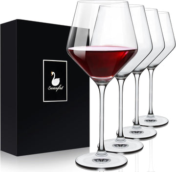 Red Wine Glasses Set of 4, Long Stem Crystal Wine Glasses, Burgundy Wine Glass with Gift Box, 16 oz Large Wine