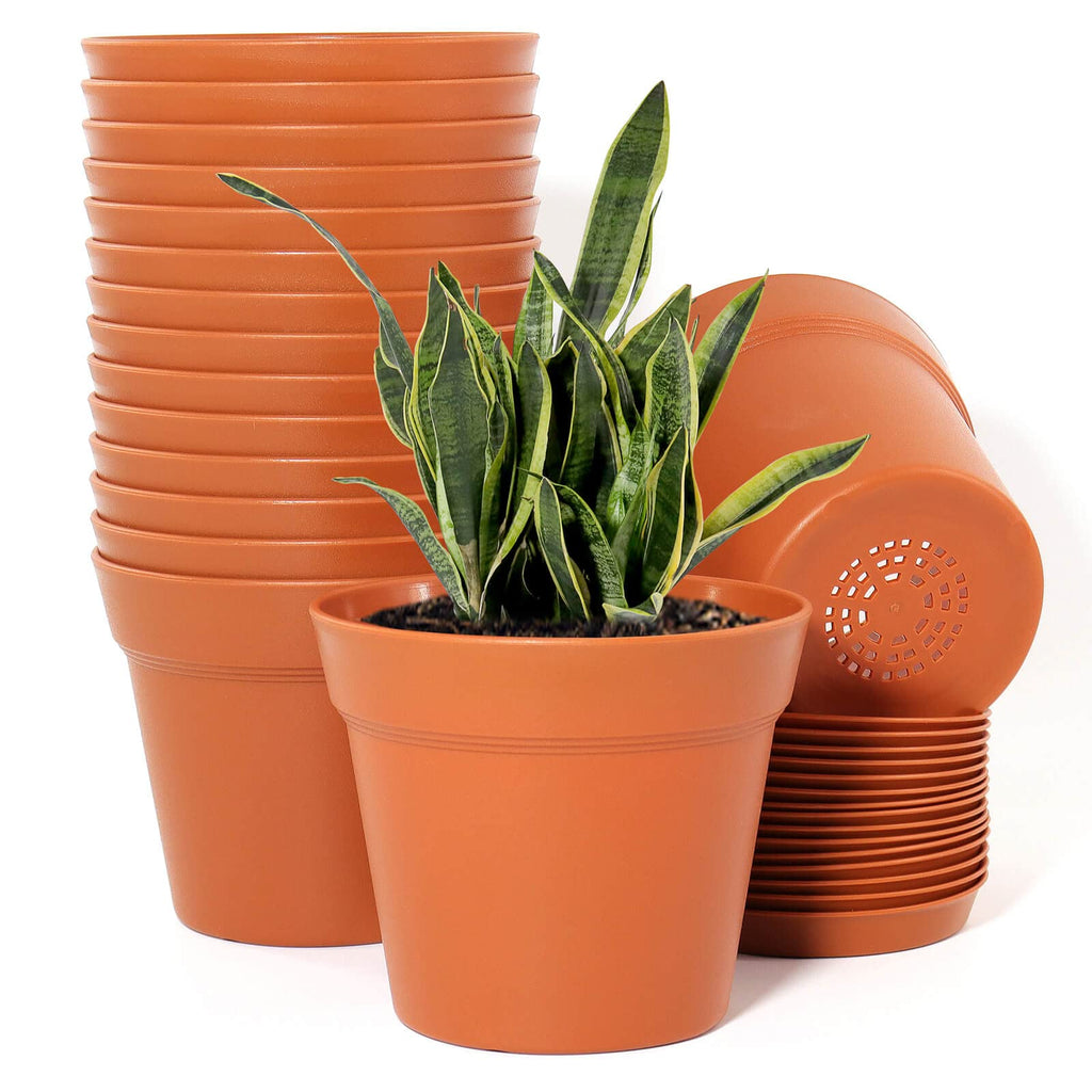16 Pack 6 inch Plastic Planters, Plastic Indoor Planter Flower Pots, Heavy Duty and Stylish 6 Inch Plant Pots for