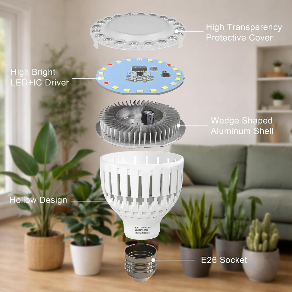 LED Grow Light Bulb E26, Full Spectrum 5000K Plant Light Bulb for Indoor Plants Growing, 12W (Equivalent to 80W)