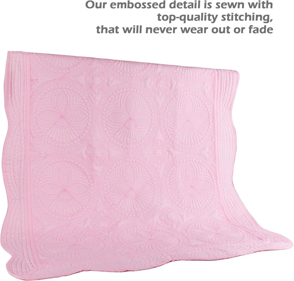 Toddlers and Baby Quilt Lightweight Blanket Embossed Cotton Quilt 4 Seasons Scalloped Newborn Baby Boy/Girl (Pink)