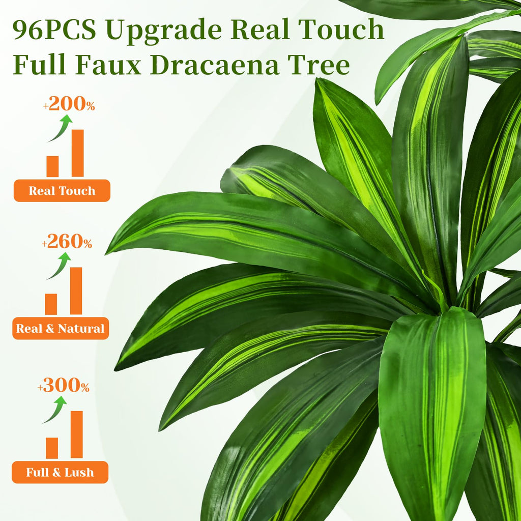 6FT Artificial Dracaena Tree Fake Tall Plant Indoor with Black Planter