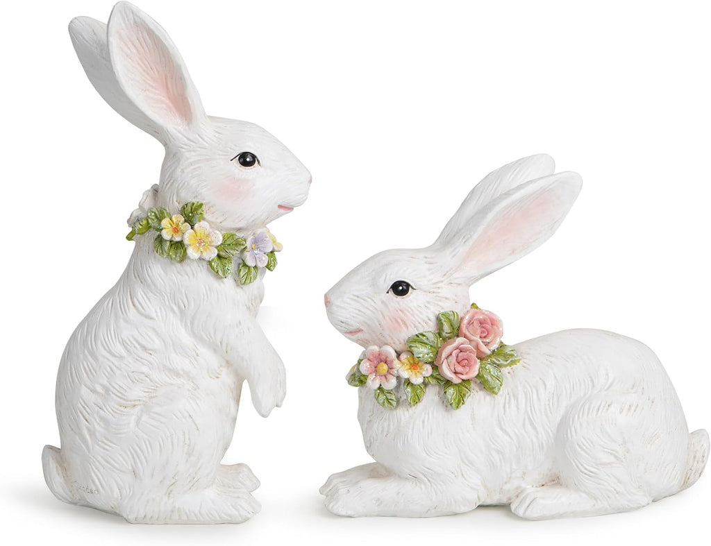 Spring Garden Patio Bunny Figurine Set () The Perfect Accent for a Wonderful Garden-Easter Bunny Figurine Decor - Set of 2