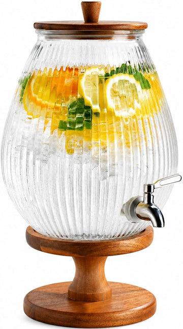 2 Gallon Drink dispenser, With Wood Stand, Large Water Drink Dispensers for Parties With Stainless Steel Spigot