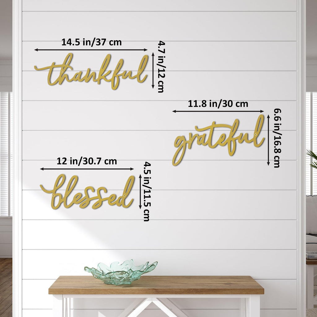 Thankful Grateful Blessed Letter Sign Metal Wall Decor, 3 Piece Gold Letters Wall Art Bedroom Metal Words Wall Decor