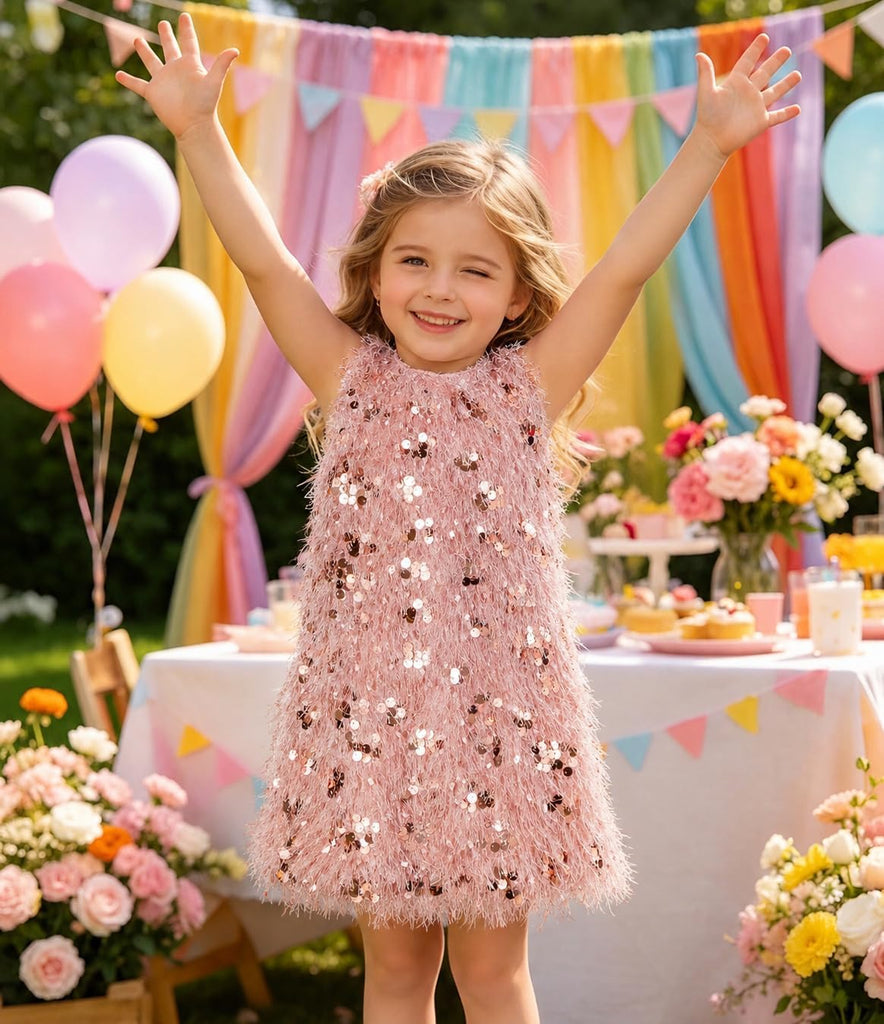 Girls Sequin Dress Sparkly Sleeveless Party Glitter Formal Dresses
