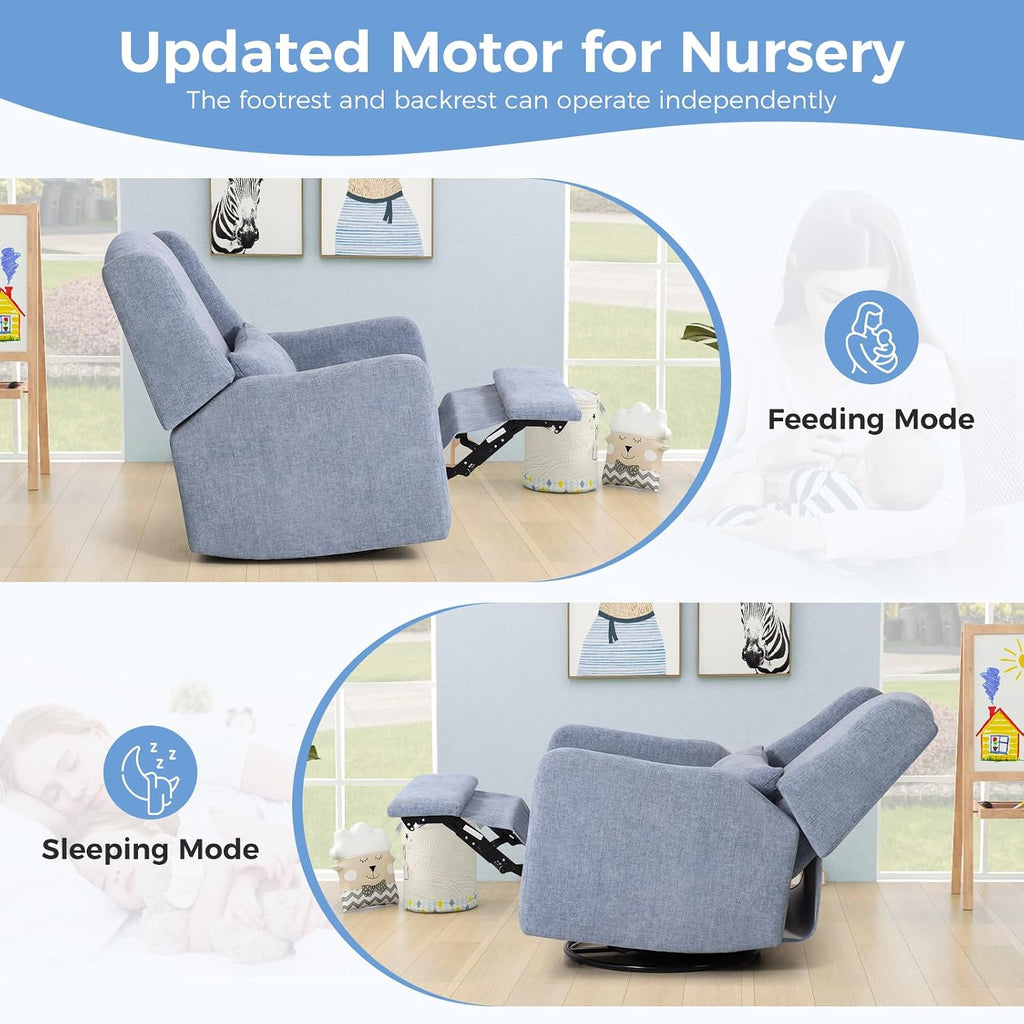 Power Nursery Rocking Chairs with Ottoman: 270° Swivel Rocker Recliner with Waist Pillow & USB Charging Port, Ultra