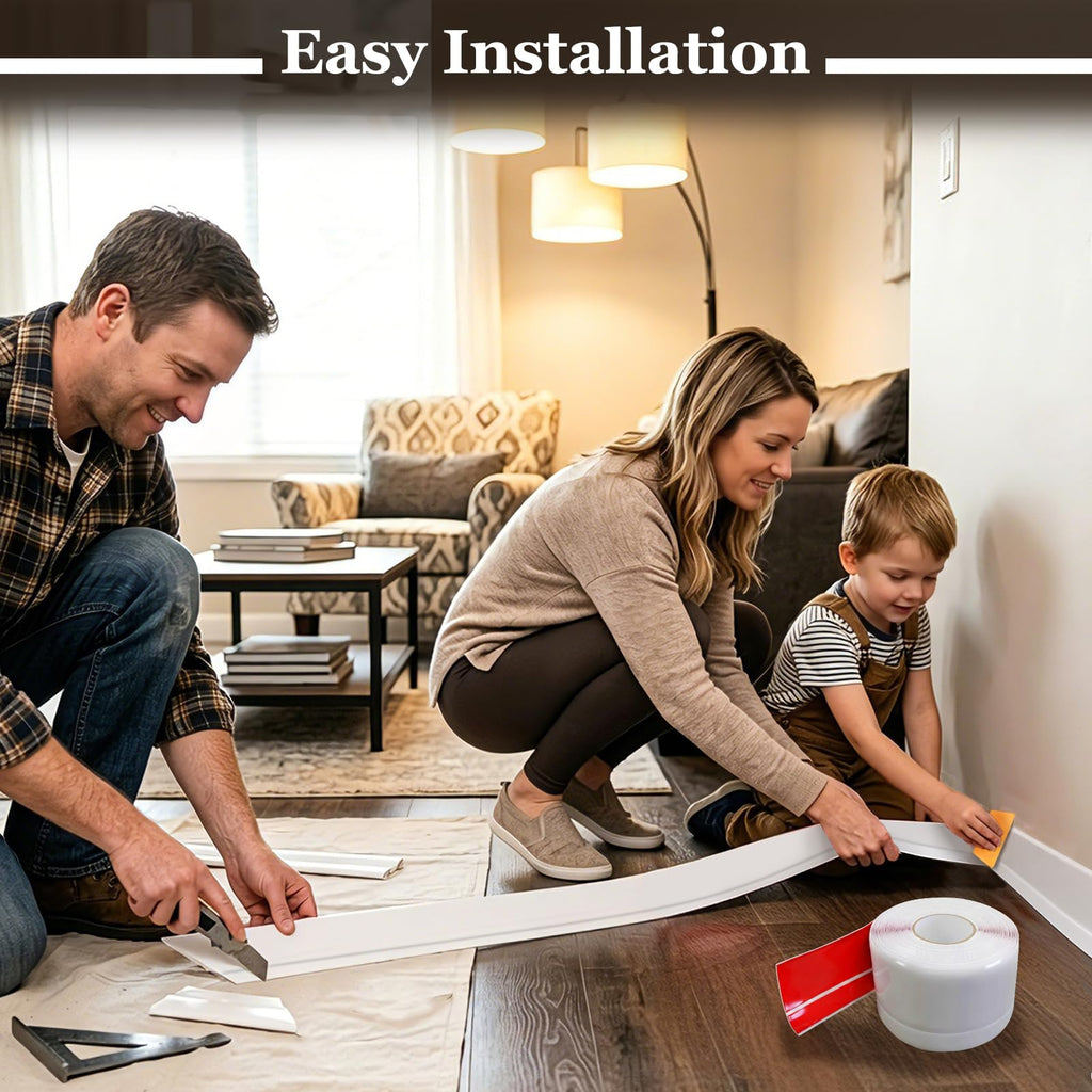 25ft Flexible Vinyl Baseboard Molding Trim Peel and Stick Wall Base