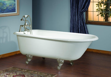 2094-WC-BN Products Traditional Cast Iron Bathtub with Continuous Rolled Rim Custom, 24" x 54" x 30", Chrome, White