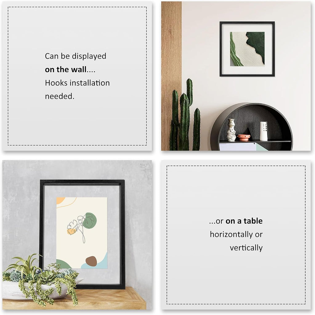 11x14 Floating Frames Set of 2,Double Glass Picture Frame Display Any Size Photo up to 11x14,Wall Mount or Tabletop