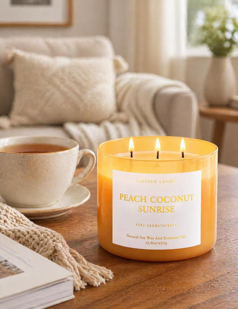 Peach Coconut Sunrise Large 3-Wick Soy Scented Candle, 15.8 oz