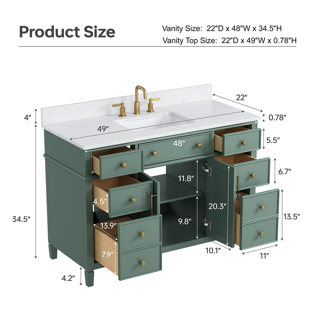 48" Bathroom Vanity with Sink, Fully Assembled, Sea Green