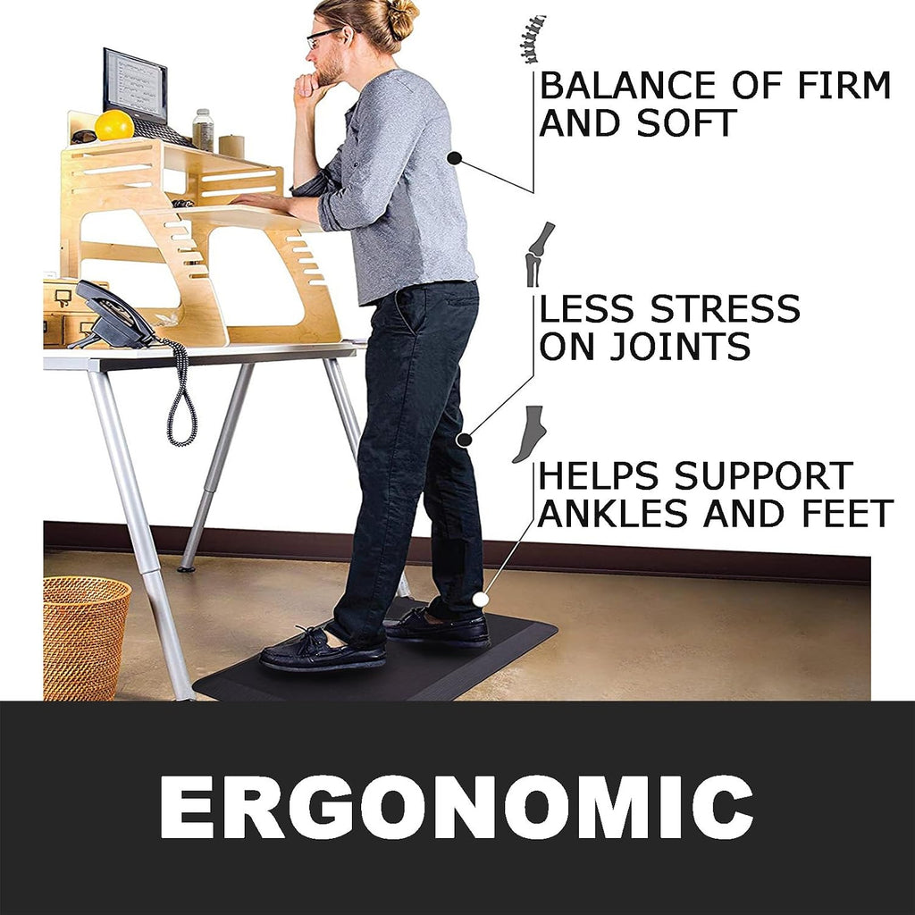 1" Extra Thick Kitchen Floor Mat Anti Fatigue Rug Standing Desk Mats,Black | High-density foam with wear-resistant