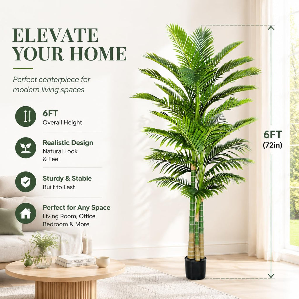 Artificial Palm Tree Indoor Plant (Black, 6FT)