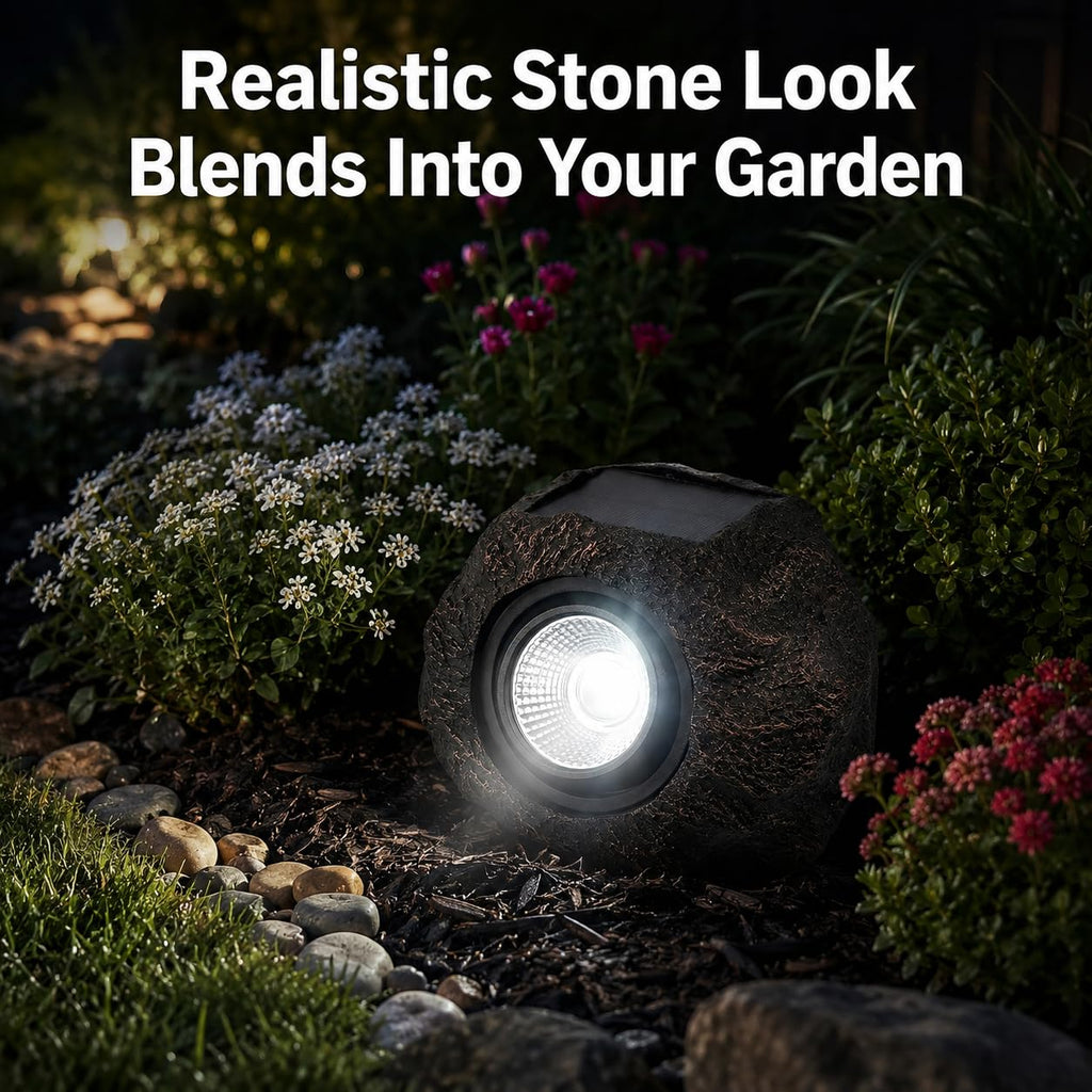 Solar Rock Lights Outdoor Garden Waterproof - Super Bright LED Solar Spotlights, Solar Powered Landscape Path