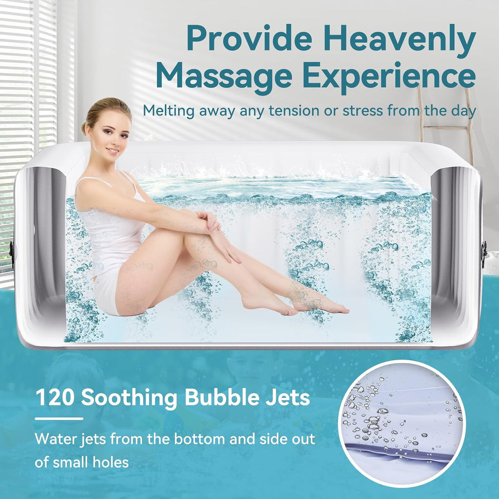 Inflatable Hot Tub, Large Square Portable Blow Up Hot Tub, 2-4 Person Leak-Proof PVC Outdoor Spa with 120 Air Jets