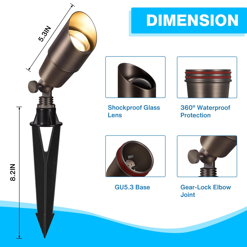 Solid Brass Low Voltage Landscape Spotlights 12V Heavy Duty LED Landscape Lighting Waterproof Outdoor Spotlight