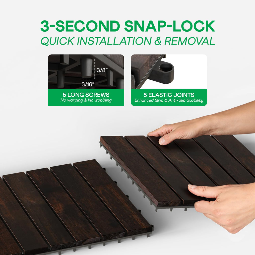 Interlocking Deck Tiles 9.6 SQFT - 10PCS Waterproof Acacia Wood Patio Tiles, Flooring Tiles for Indoor and Outdoor