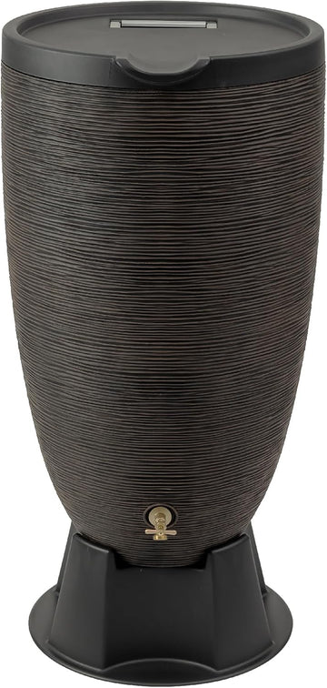 50-Gallon Newport Rain Barrel with Stand and Removable Lid, Bronze Color