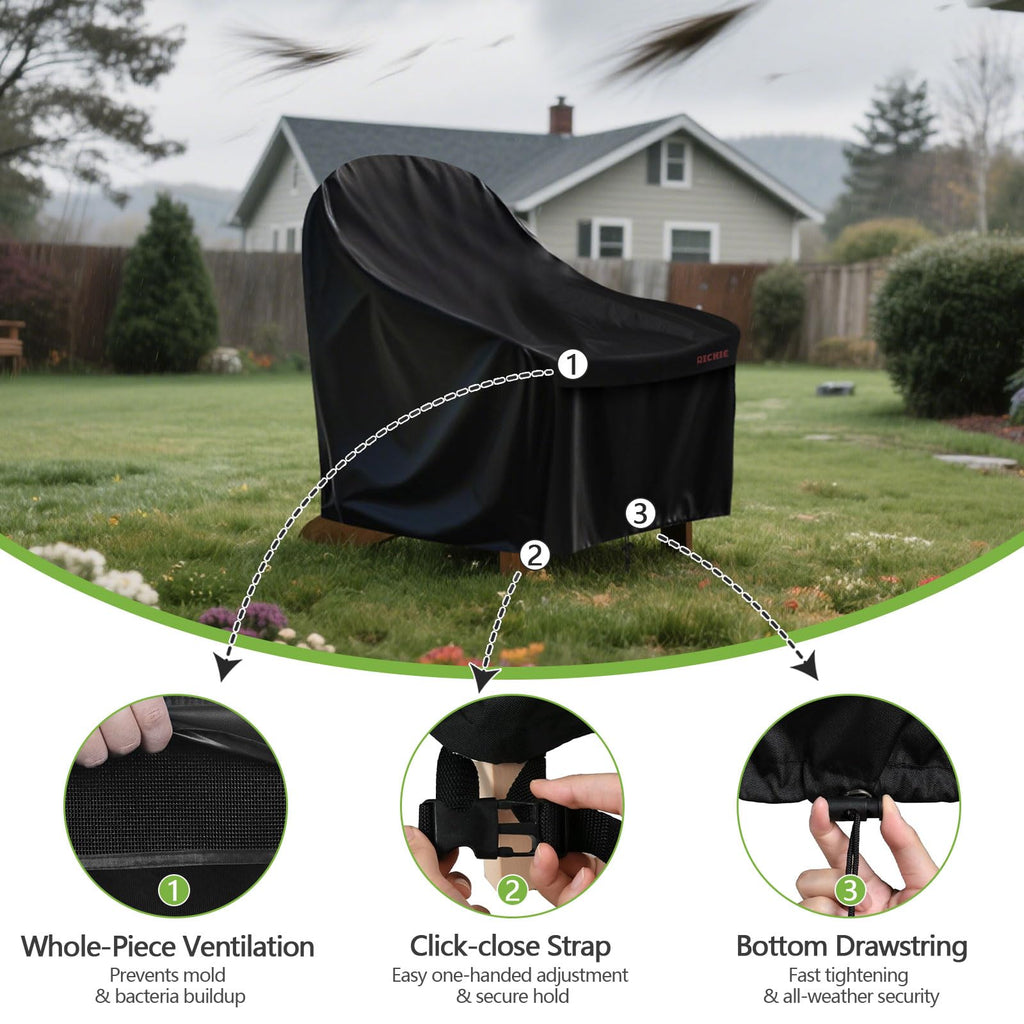 Adirondack Waterproof, 600D Oxford Fabric with UV Protection, Outdoor Furniture Covers Fit 32"W x35"D x36"H (Black)