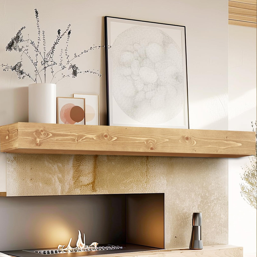 72'' Fireplace Mantel, 5'' Thick Pine Wood Floating Shelf, Wood