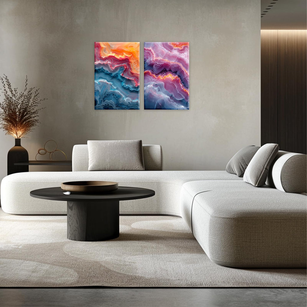 Abstract Wave Canvas Wall Art Colorful Rainbow Wave Pattern Painting Modern Home Decor Bedroom Framed Ready To