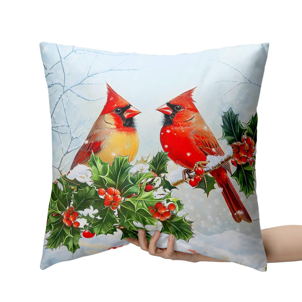 Cardinal Birds Pillow Covers Winter Throw Pillow Covers 20x20 Set of 2 Red Birds Holly Berry Pillow Case Christmas