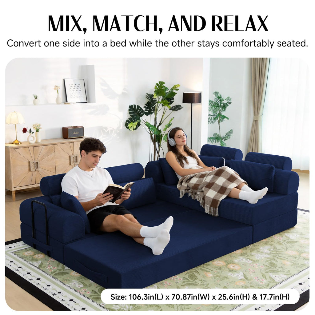 106" L-Shaped Modular Boneless Couch, 2-Piece System (2×70.87"), Convertible Sectional to 141.7" Straight Sofa
