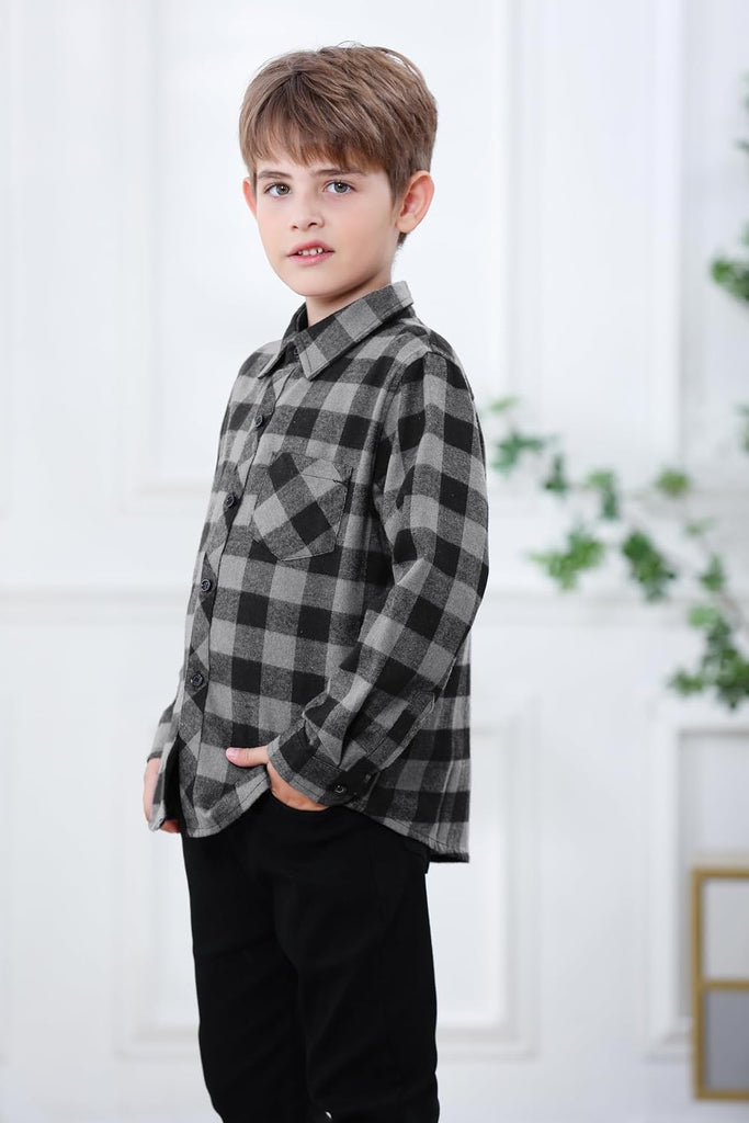 Boys Long Sleeve Flannel Plaid Shirt Button Down Shirts