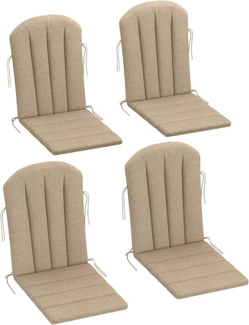 Adirondack Chair Cushion Set of 4, 49" x 20" x 2", Beige | Outdoor Cushions with Ties, 25D High-Density Foam, High