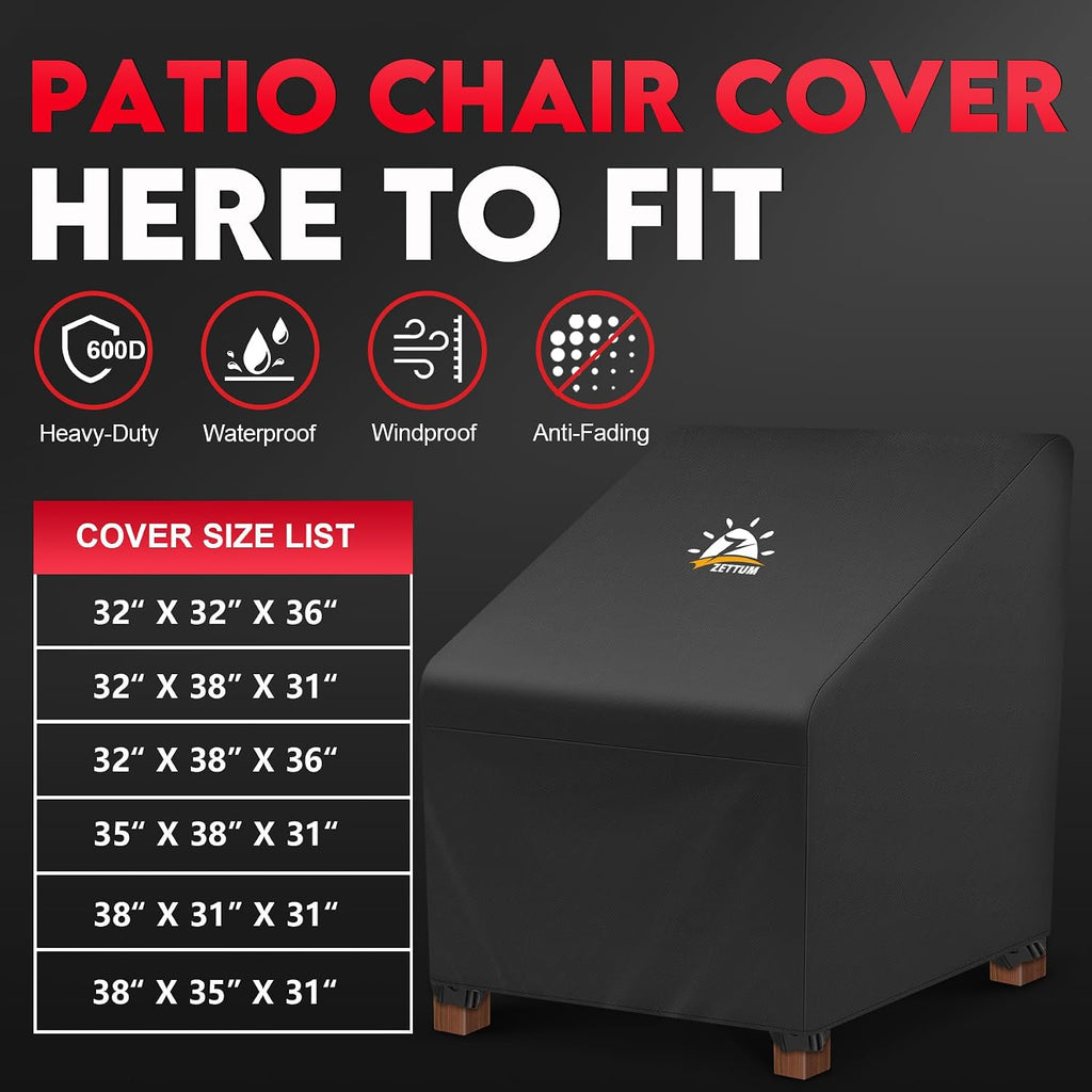 Patio Chair Covers 2 Pack - 600D Outdoor Chair Cover Waterproof & Heavy Duty, Lawn Lounge Furniture Cover for Wicker