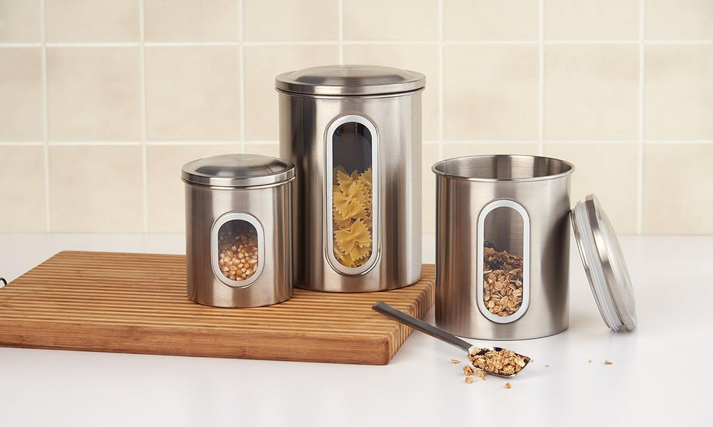 Stainless Steel Canister Set Counter, 3 Container Set - Set of 3