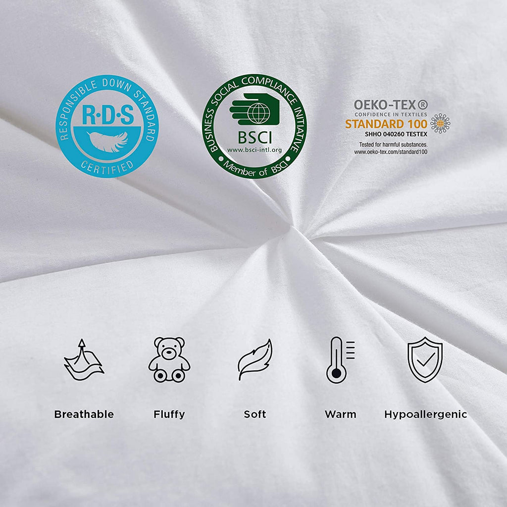 600 Thread Count Egyptian Cotton Siberian Goose Down Comforter, 750 Fill Power, (Queen, White - Pinch Pleat)