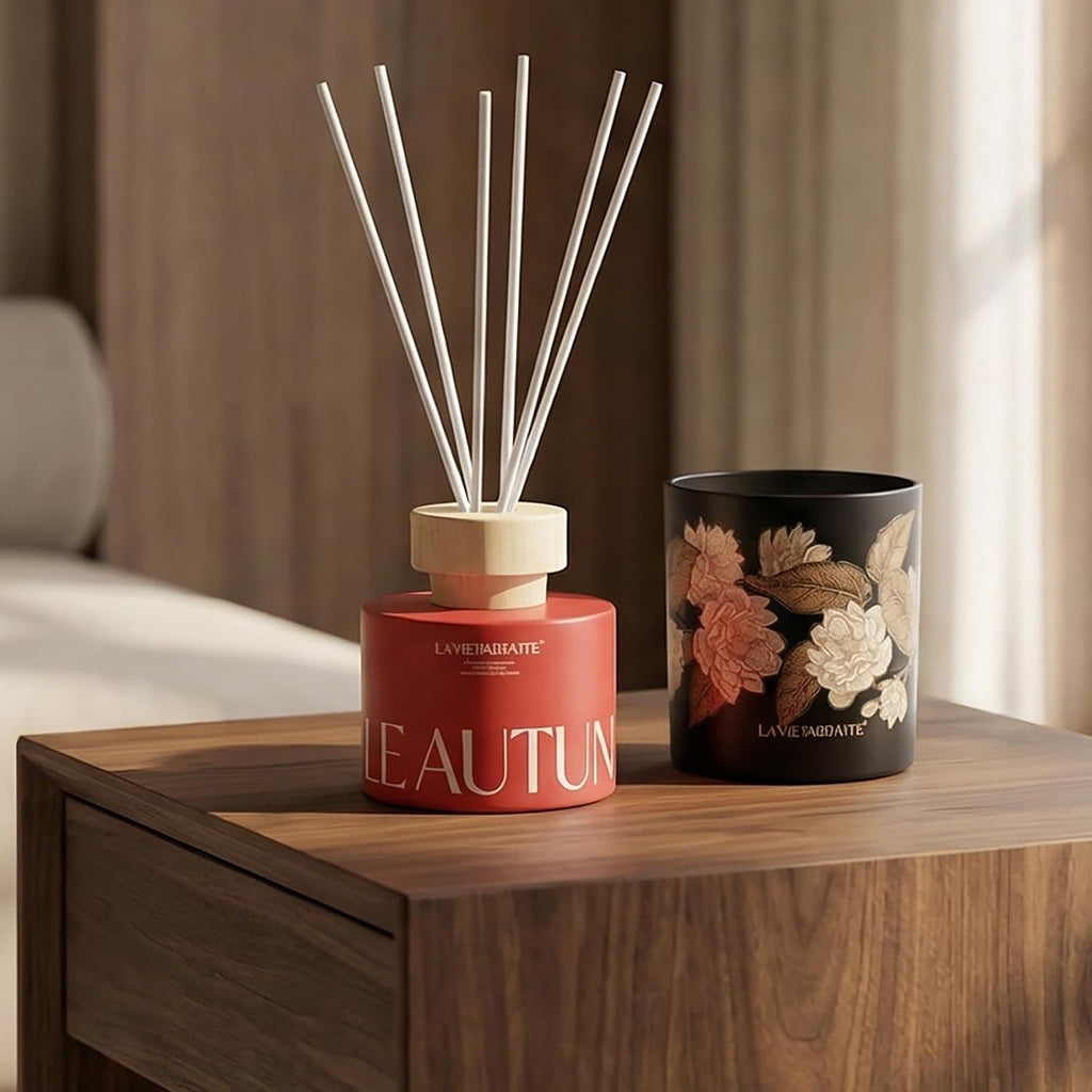 Scented Candle and Reed Diffuser Gift Set for Women - Natural Soy Wax Candle & Long-Lasting Reed Diffuser - Pear & - Set of 2