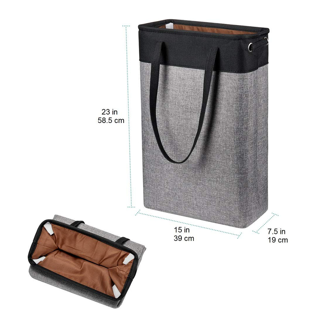 Laundry Basket with Handles Black&Grey-Slim Laundry Bin Collapsible Dirty Clothes Basket Narrow Laundry Bag Foldable