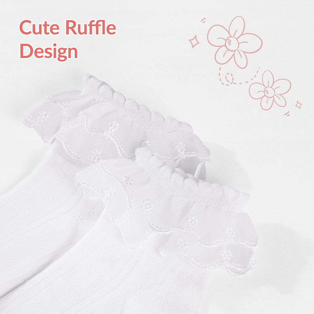 6 Pairs Toddler Ruffle Socks Baby Girls Frilly Lace Kids Ankle Socks