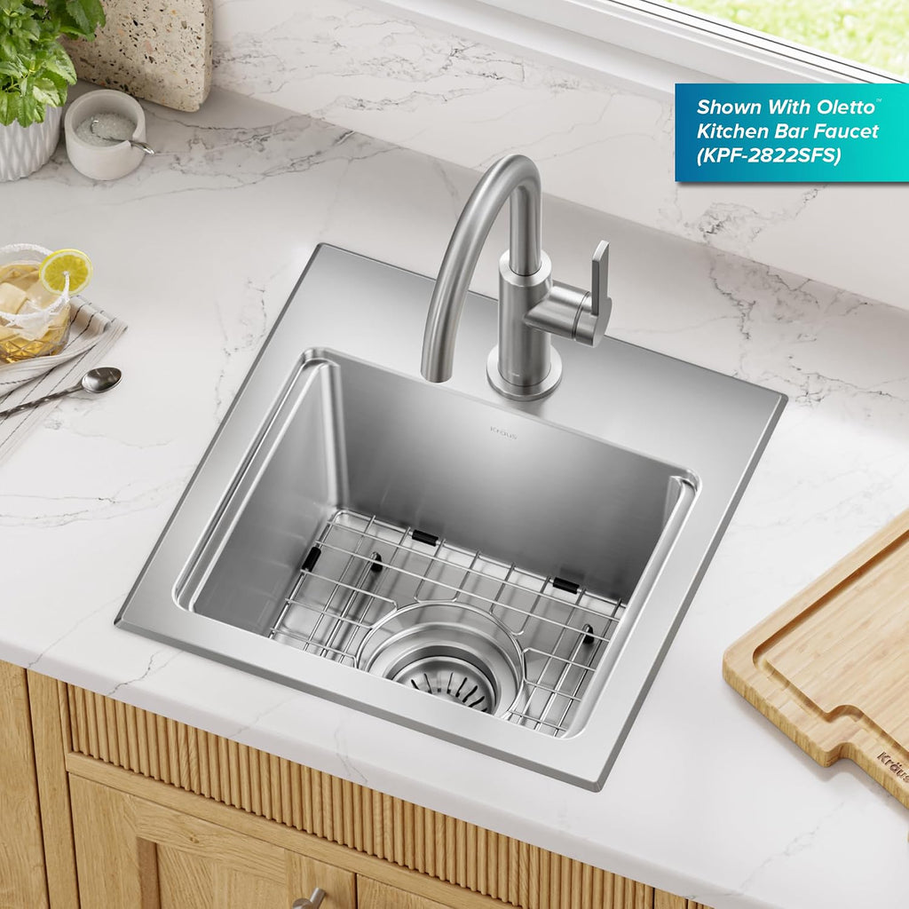 Fairlane 15 in Drop In/Top Mount Workstation Single Bowl 18-Gauge Stainless Steel Bar Kitchen Sink with Accessories