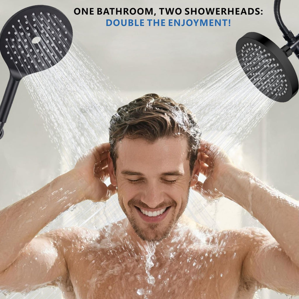 Dual Shower Head for Couples, 6" Fixed Rain Showerhead with 7.5" Large Handheld Shower Double Set, Renter-Friendly
