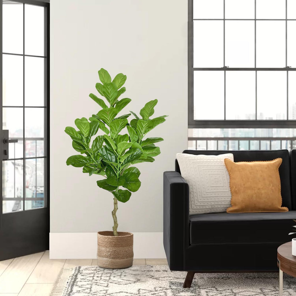 Artificial Fiddle Leaf Fig Tree, Faux Plant Decoration, 48" Tall